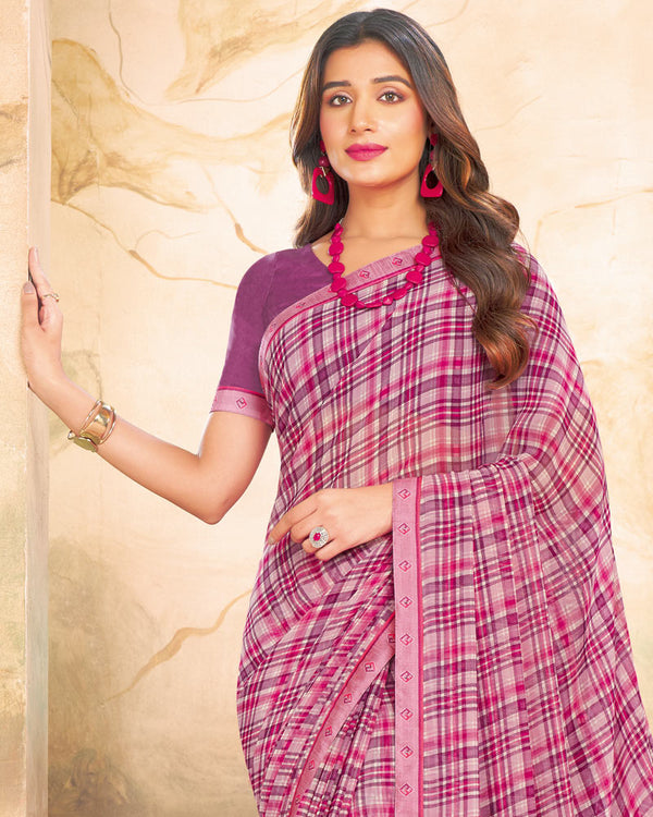 Vishal Prints Flamingo Pink Printed Georgette Saree With Fancy Border