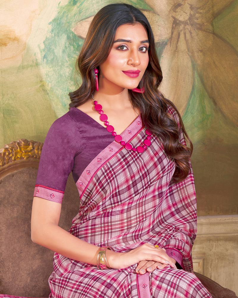 Vishal Prints Flamingo Pink Printed Georgette Saree With Fancy Border