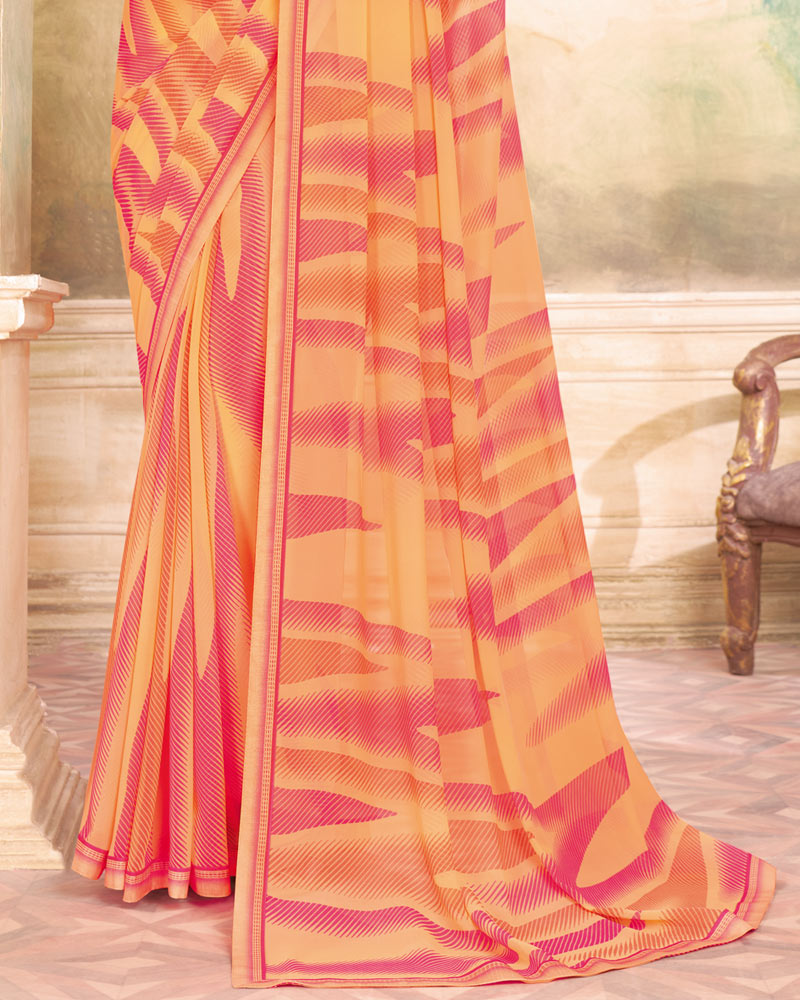 Vishal Prints Pastel Orange Printed Georgette Saree With Fancy Border