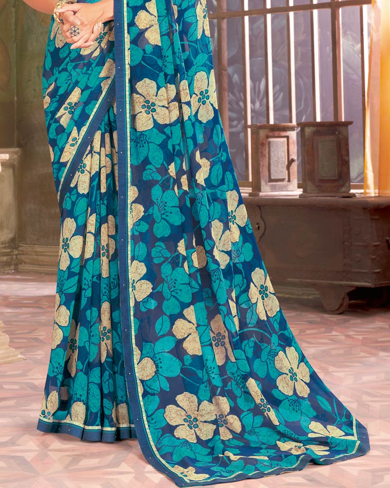 Vishal Prints Midnight Blue Printed Georgette Saree With Fancy Border