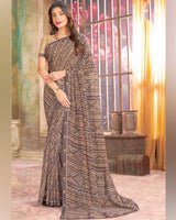 Vishal Prints Dusty Brown Printed Georgette Saree With Fancy Border