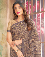 Vishal Prints Dusty Brown Printed Georgette Saree With Fancy Border