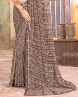 Vishal Prints Dusty Brown Printed Georgette Saree With Fancy Border