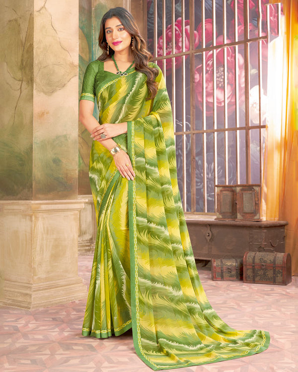 Vishal Prints Olive Yellow Printed Georgette Saree With Fancy Border