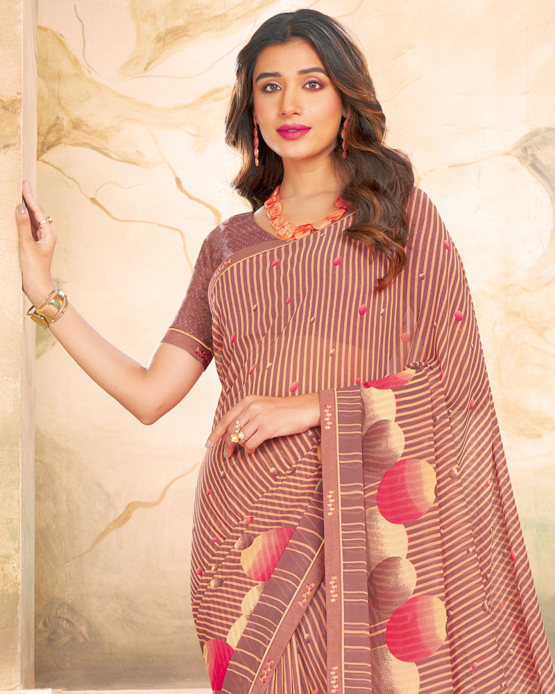 Vishal Prints Reddish Orange Printed Georgette Saree With Fancy Border