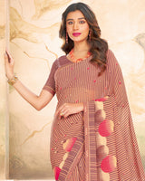 Vishal Prints Reddish Orange Printed Georgette Saree With Fancy Border