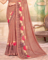 Vishal Prints Reddish Orange Printed Georgette Saree With Fancy Border