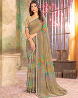 Vishal Prints Fawn Printed Georgette Saree With Fancy Border