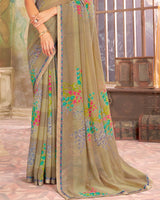 Vishal Prints Fawn Printed Georgette Saree With Fancy Border