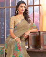 Vishal Prints Fawn Printed Georgette Saree With Fancy Border