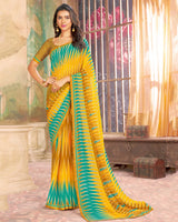 Vishal Prints Dark Yellow Printed Georgette Saree With Fancy Border