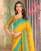 Vishal Prints Dark Yellow Printed Georgette Saree With Fancy Border