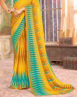 Vishal Prints Dark Yellow Printed Georgette Saree With Fancy Border