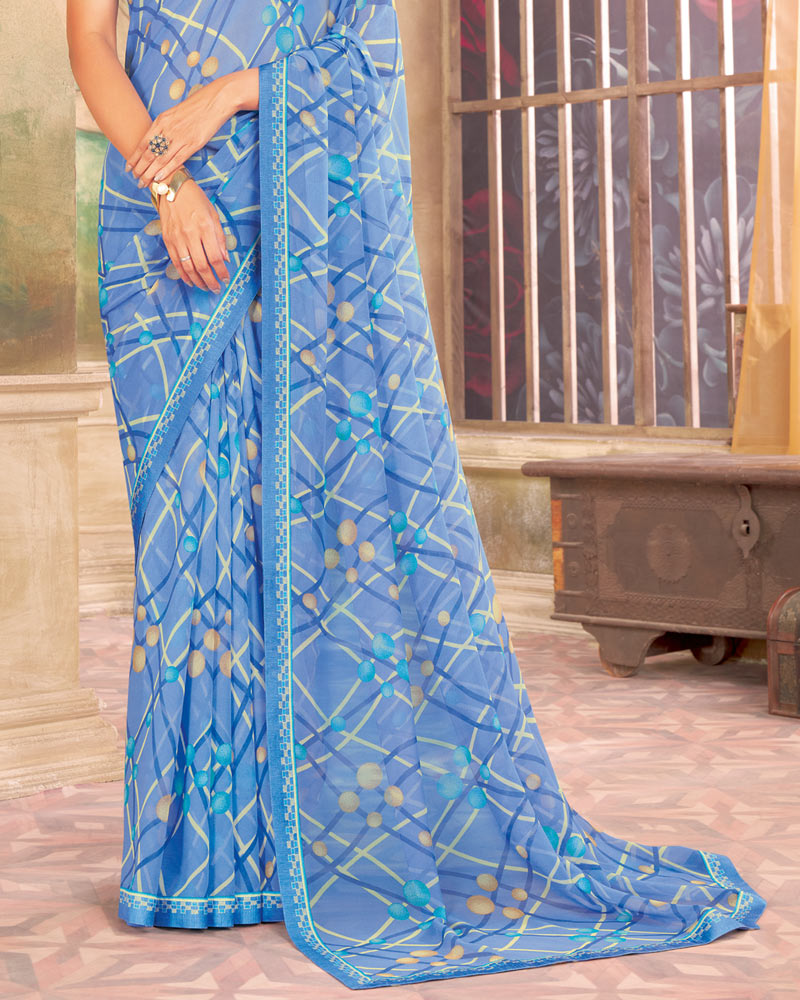 Vishal Prints Celestial Blue Printed Georgette Saree With Fancy Border