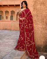 Vishal Prints Maroon Printed Georgette Saree With Fancy Border