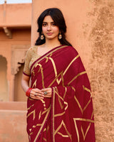Vishal Prints Maroon Printed Georgette Saree With Fancy Border