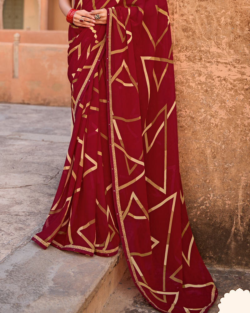 Vishal Prints Maroon Printed Georgette Saree With Fancy Border