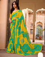 Vishal Prints Burnt Yellow Printed Georgette Saree With Fancy Border