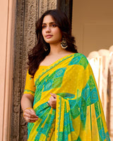 Vishal Prints Burnt Yellow Printed Georgette Saree With Fancy Border