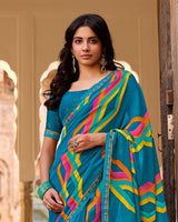 Vishal Prints Venice Blue Printed Georgette Saree With Fancy Border