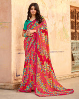 Vishal Prints Deep Rose Pink Printed Georgette Saree With Fancy Border
