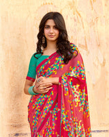 Vishal Prints Deep Rose Pink Printed Georgette Saree With Fancy Border