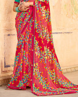 Vishal Prints Deep Rose Pink Printed Georgette Saree With Fancy Border