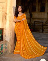 Vishal Prints Saffron Orange Printed Georgette Saree With Fancy Border