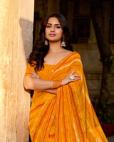 Vishal Prints Saffron Orange Printed Georgette Saree With Fancy Border