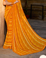 Vishal Prints Saffron Orange Printed Georgette Saree With Fancy Border