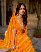 Vishal Prints Saffron Orange Printed Georgette Saree With Fancy Border
