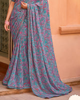 Vishal Prints Slate Grey Printed Georgette Saree With Fancy Border