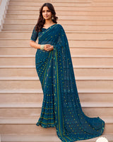 Vishal Prints Astronaut Blue Printed Georgette Saree With Fancy Border