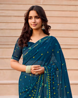 Vishal Prints Astronaut Blue Printed Georgette Saree With Fancy Border
