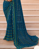 Vishal Prints Astronaut Blue Printed Georgette Saree With Fancy Border