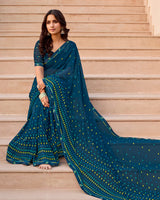 Vishal Prints Astronaut Blue Printed Georgette Saree With Fancy Border