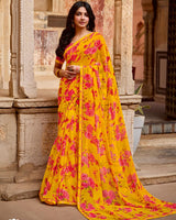 Vishal Prints Dark Yellowish Orange Printed Georgette Saree With Fancy Border