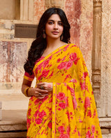 Vishal Prints Dark Yellowish Orange Printed Georgette Saree With Fancy Border