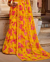 Vishal Prints Dark Yellowish Orange Printed Georgette Saree With Fancy Border