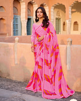 Vishal Prints Baby Pink Printed Georgette Saree With Fancy Border