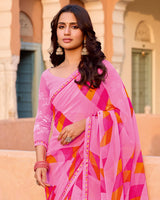 Vishal Prints Baby Pink Printed Georgette Saree With Fancy Border