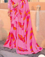 Vishal Prints Baby Pink Printed Georgette Saree With Fancy Border