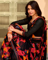 Vishal Prints Midnight Black Printed Georgette Saree With Fancy Border