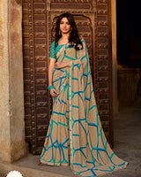 Vishal Prints Pinkish Tan Printed Georgette Saree With Fancy Border