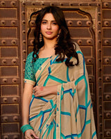 Vishal Prints Pinkish Tan Printed Georgette Saree With Fancy Border