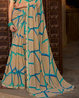 Vishal Prints Pinkish Tan Printed Georgette Saree With Fancy Border