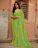 Vishal Prints Fern Green Printed Georgette Saree With Fancy Border