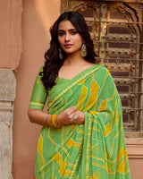 Vishal Prints Fern Green Printed Georgette Saree With Fancy Border