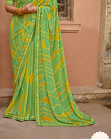Vishal Prints Fern Green Printed Georgette Saree With Fancy Border