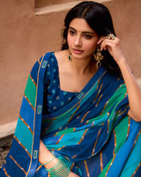Vishal Prints Royal Blue Printed Georgette Saree With Fancy Border